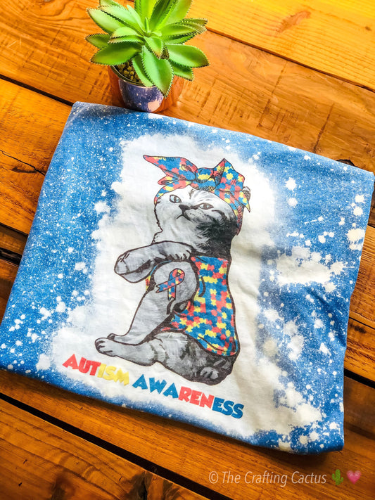Autism Cat Bleached Sublimation T-shirt