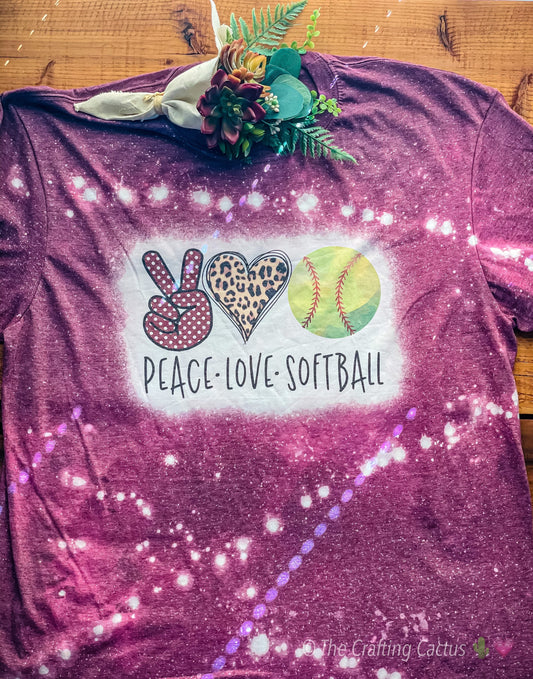Peace Love Softball Bleached Sublimation Tshirt