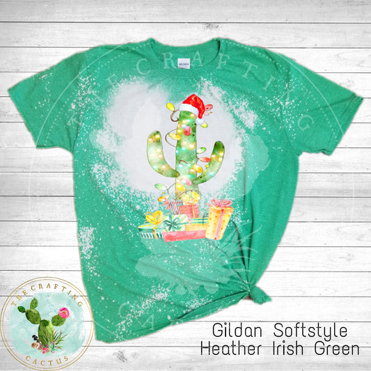 Christmas Cactus Tree Bleached Sublimation T shirt